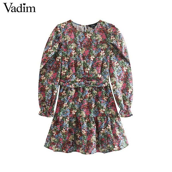 

vadim women sweet floral pattern mini dress side zipper long sleeve slim fit cute female casaul elegant dresses vestidos qc862, Black;pink