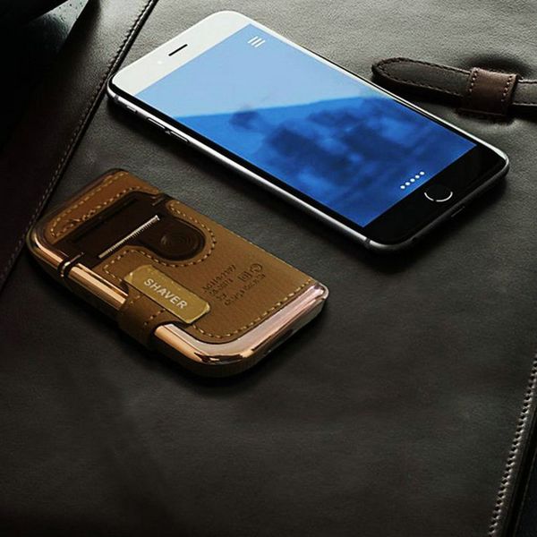 

kemei km-5600 2 in 1 leather case men electric shaver reciprocating rechargeable and cordless razor vintage brown