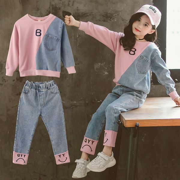 

children clothing set hoodie jeans kids tracksuit 2020 spring girls costume kids sport suits for girls clothes 6 8 10 12 years, Blue