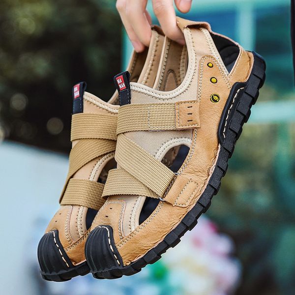 

aq197 summer microfiber leather outdoor men's shoes men sandals for male casual shoes water walking beach sandalias zapatos 48, Black