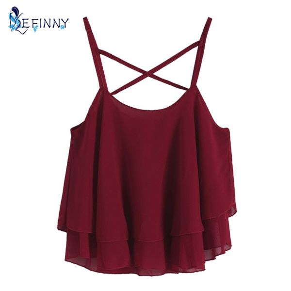 

women crop summer camis beach strap ruffle chiffon tank harness shirts women summer chiffon sleeveless blouses, White