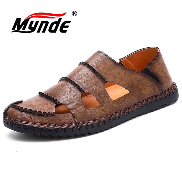 

summer men's leather sandals fashion beach sandals handmade men holes breathable casual men's shoes big size 38-48, Black