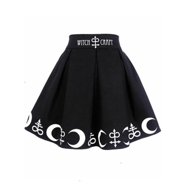 

юбки для женщин плиссированных юбок женщин печатного witch moon summer harajuku punk rock gothic юбка колдовство moon star print гота, Black