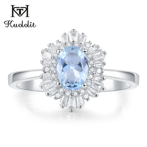 

kuololit aquamarine gemstone rings for women solid 925 sterling silver handmade hexagon ring engagement bride gift fine jewelry, Golden;silver