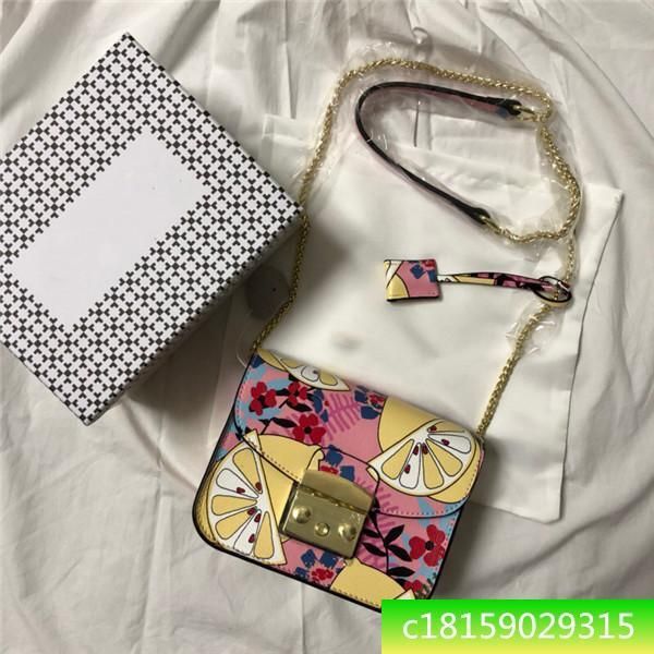 

new ladies leather messenger bag cute girl cartoon printed shoulder bag lemon pattern fresh graffiti small square bag