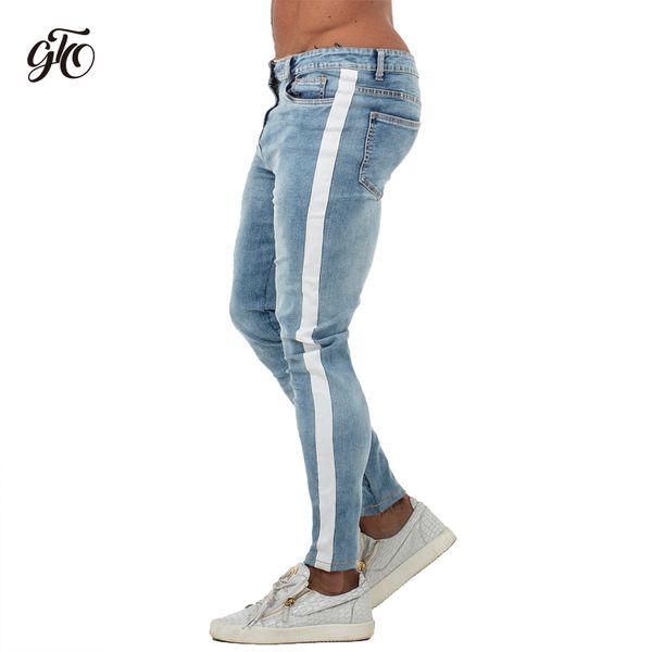 

gingtto mens skinny jeans stripe side skinny fit for athletic body type stretch blue new 2019 fashion blogger jeans for men zm61