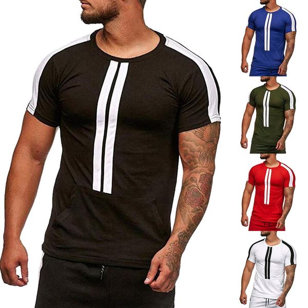 

heflashor 2019 новая футболка мужчины лоскутная мода футболка с коротким рукавом полоса тонкий повседневная футболка уличная одежда, White;black