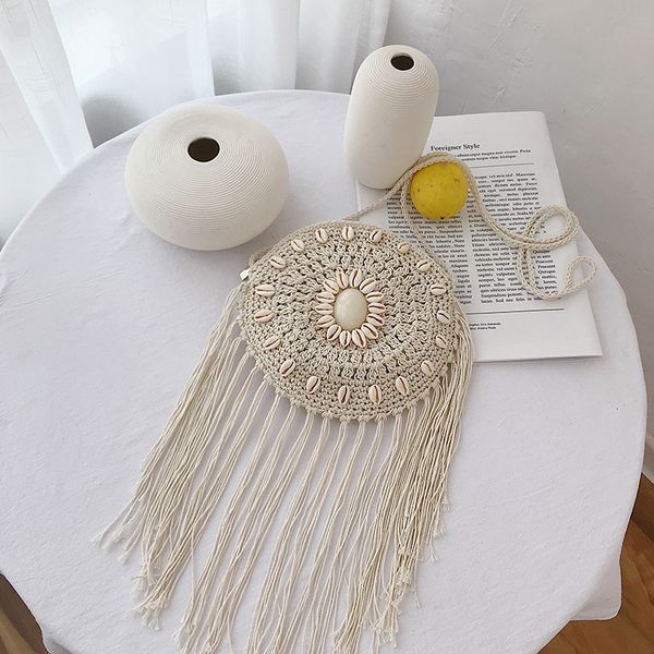 

straw circular shoulder bags tassel fashion bag for seaside travel clutches women womans bags designers 2019