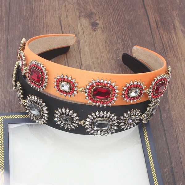 

wide vinatge baroque luxury red crystal tiara queen headband sparkly rhinestone hairband for women wedding hair accessories, Golden;white