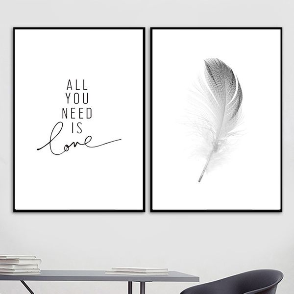 

home decor wall art hd prints nordic style feather letter canvas painting poster modular pictures room decoration modern sal