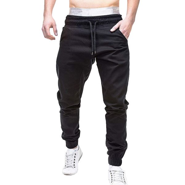 

men sweatpants autumn slacks men pants polyester casual elastic jogging sport pants cotton solid baggy pocket trousers c0413, Black