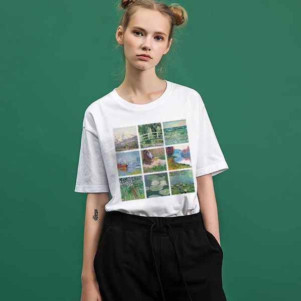 

женщины рубашка женская одежда конструктора vintage art картина маслом женщины new летняя мода soft grunge эстетическая o шеи прохладный har, White