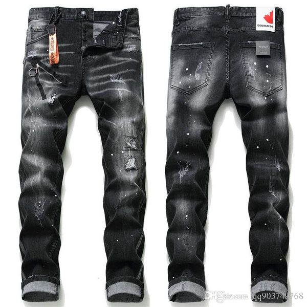 

2020 Оптовая продажа-бренд дизайнер мужские джинсы высокое качество синий черный цвет прямые рваные джинсы для мужчин мода байкер джинсы кнопка брюки 44-54