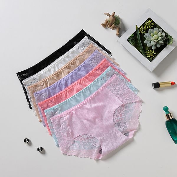 

ladies transparent lace unmarked lace for women's underwear low waist large size underpants l, Black;pink