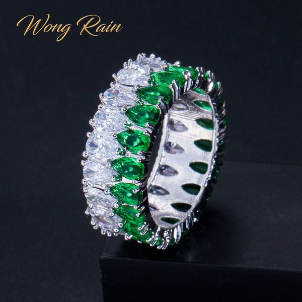 

wong rain 100% 925 sterling silver created moissanite emerald sapphire gemstone wedding engagement ring fine jewelry wholesale, Golden;silver