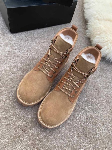 

2019 platform booties fashion designer boot women/men luxury plush shoes khaki genuine leather boots flat bottom ing, Black