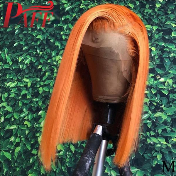 

paff 150 density ginger orange colored 13x4lace front human hair wigs short bob wig pre plucked short wig for women, Black;brown