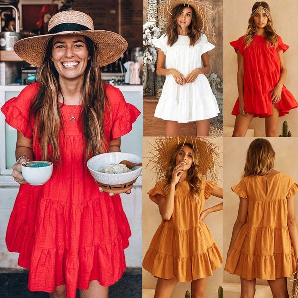 

womens dress women clothing ladies women sweet summer dress style ruffles solid petal sleeve o neck dress size s  l, Black;gray