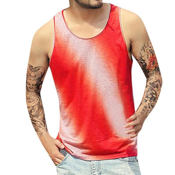 

fitness men print muscle gradient sleeveless bodybuilding cotton fabric round neck casual vest tank men broadcloth w0710, White;black