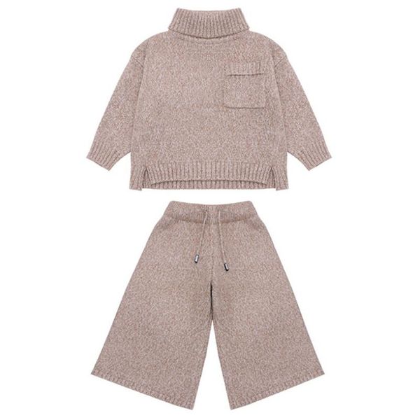 

dfxd teen girls fall clothes set fashion turtleneck pullover sweater+loose knitted pant 3-12yrs girls clothing sets kids clothes, White