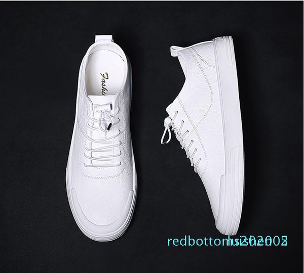 

european station men's shoes 2019 new small white shoes male korean version of the wild flat leather lace casual shoes r05, Black