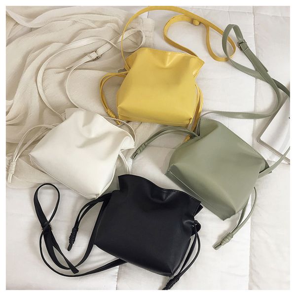 

new soft pu leather women crossbody bags fashion solid color drawstring ladies shoulder bag simple female messenger bags clutch