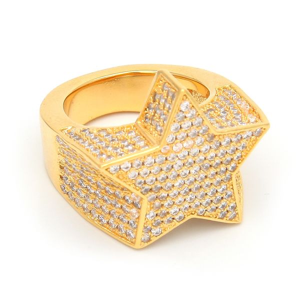 

men copper gold silver color plated exaggerate iced out cz stone star shape ring jewelry n75, Golden;silver