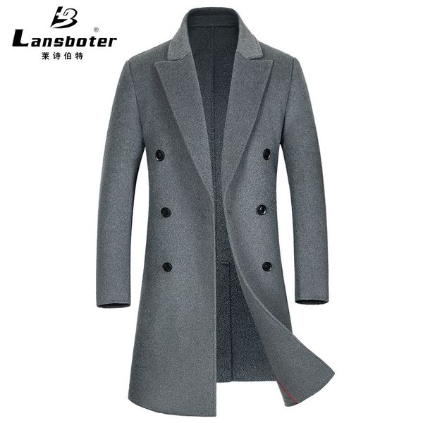 

autumn and winter new style double breasted long double-sided woolen coat men's handmade wool overcoat trench coat men's over-th, Black