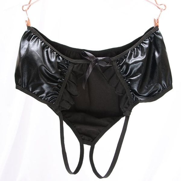 

women's panties women open crotch thongs g-strings leather hip for exotic underwear crotchless briefs charm underpants, Black;pink