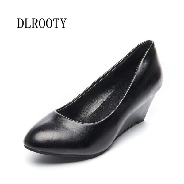 

women pumps high heels shoes 5 cm wedges shallow 2019 summer fashion increased internal sweet work platform work casual solid y200113, Black