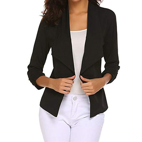 

spring autumn casual open stitch women office work open front notched slim ladies blazer streetwear, White;black