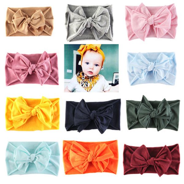 

baby 14 colors nylon headband for girls baby soft bow knot turban hair bands kid bow-knot hair accessories for children headwear, Slivery;white