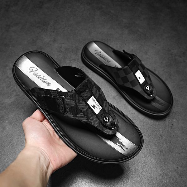 

leather sandals men beach comfortable lightweight casual mens sandals non slip walking popular mens shoes 2020 new, Black