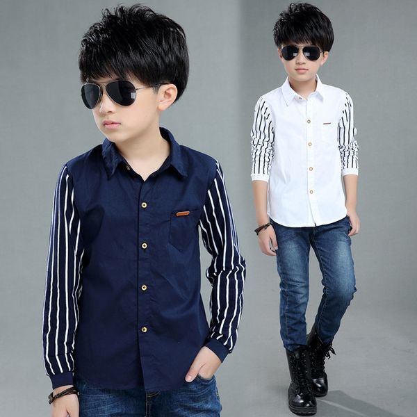 

4ejjo 2020 autumn boys' knitted striped tong chen shan tong chen shan jacket sleeve shirt medium and large children's versatile la, White;black