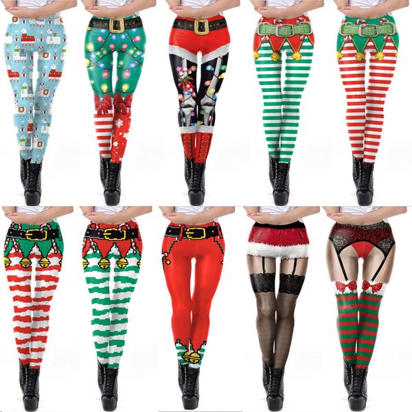 

new women christmas print leggings fashion floral reindeer snowflake slim pencil pants leggings elastic trousers clothing wx9-1621, Blue;gray