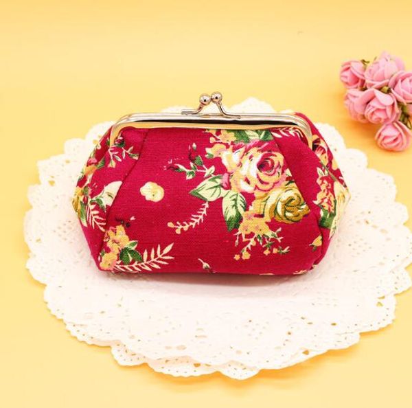 

50pcs coin purses women canvas floral printed hasp min clutch wallet, Red;black