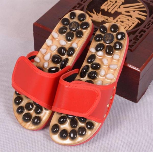 

natural cobblestone jade agate foot acupuncture massage slippers women men house shoes health preserving, Black