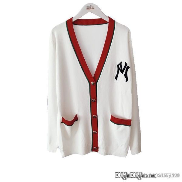 

19ss summer womens designer sweaters new fasshion v-neck long-sleeved embroidery letter loose knit cardigan big pocket size s-l, White;black