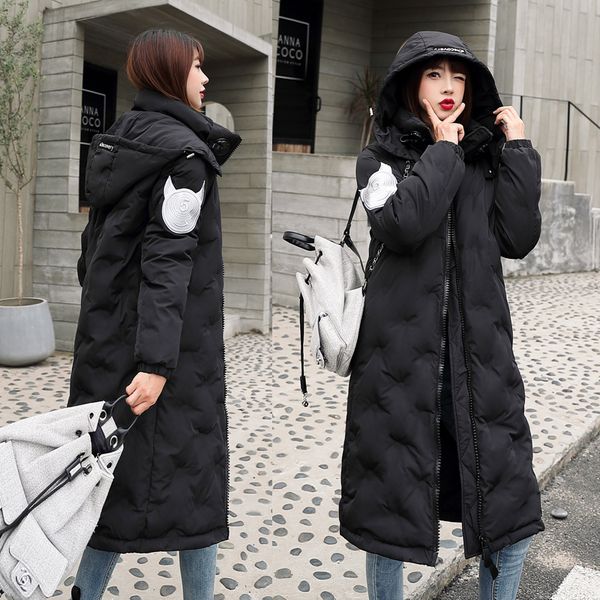 

cotton women's long section 2019 winter new korean version of the loose thick down jacket cotton tooling coat, Black