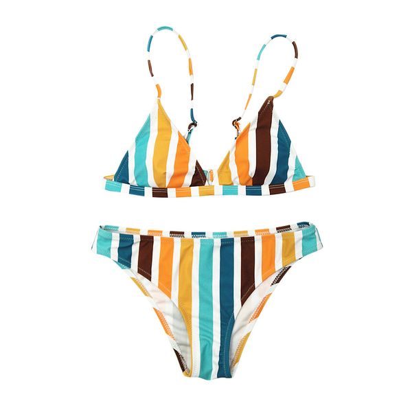 

telotuny women's swimsuit split swimsuit rainbow striped print biquini swimwear bikinis bandage tankini beach swimsuits women, White