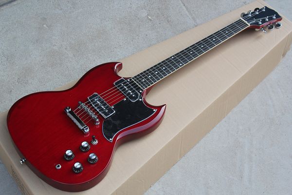 

factory custom red electric guitar with p90 pickups,chrome hardware,rosewood fretboard,dots fret inlay,can be customized