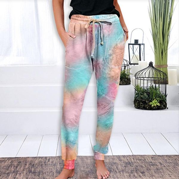 

lasperal pants for women summer elastic high waist pants fashion tie-dyed trousers women casual loose joggers pantalon, Black;blue