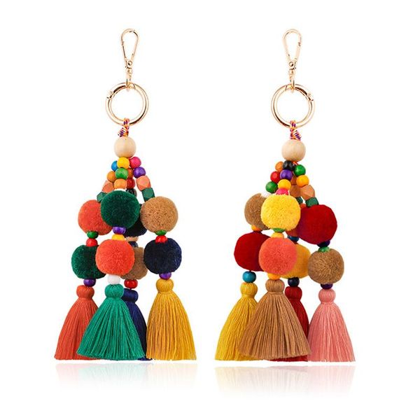 Bohemian Bag Handmade dell'anello del pendente chiave con accessori Donne nappe fascino Pompon portachiavi regalo per l'estate portachiavi a catena