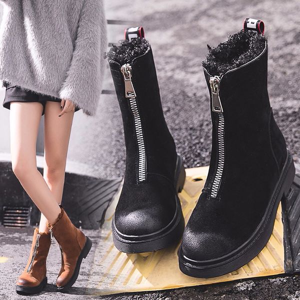 

women boots shoes winter keep warm snow boots fashion mid-calf shoes zip flat cotton non-slip shoe botines mujer, Black