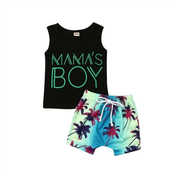 

2020 toddler baby boy clothes set holiday cotton 0-24m 2pcs summer outfits letter sleeveless vest tank +print lace up shorts, White