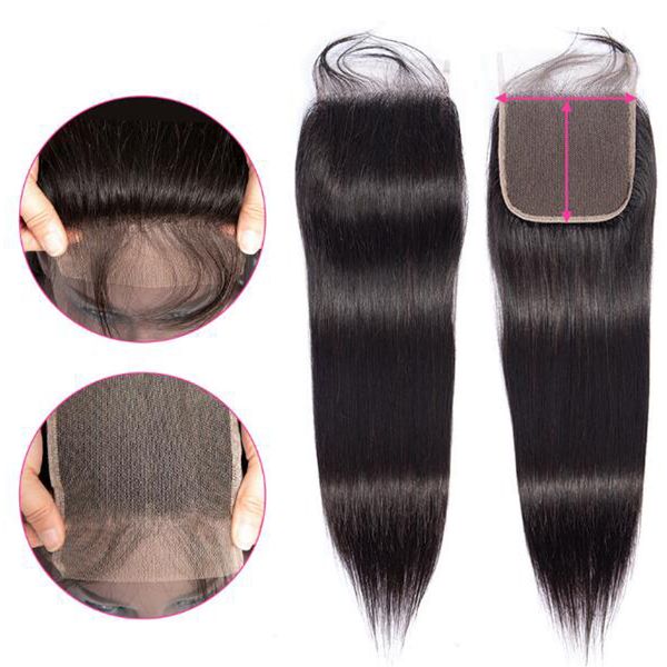 

5x5 lace closure virgin brazilian straight human hair closure with baby hair body wave swiss lace natural color, Black;brown