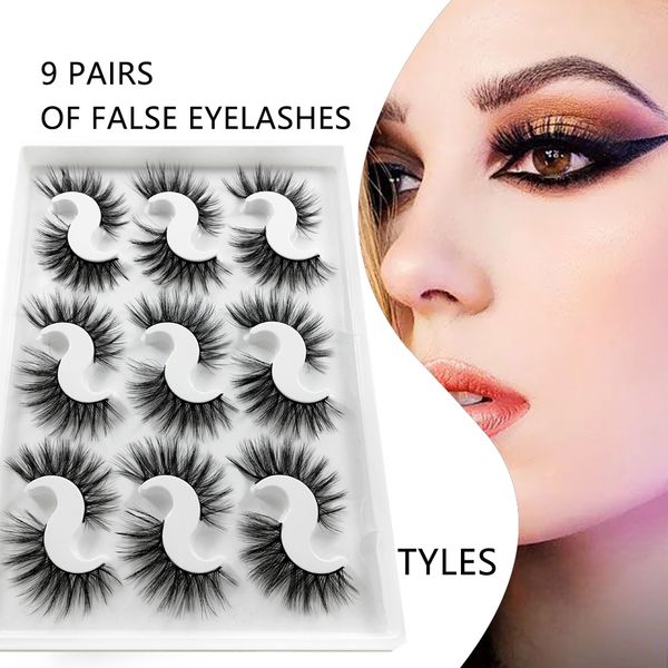 

new 9 pairs mixed 11 styles 3d mink hair false eyelashes handmade natural long eyelash wispy fluffy multilayer lashes reusable
