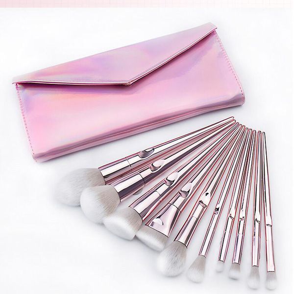 10 pcs Maquiagem Escovas Fundação Misturando Blush Pó Escova de Pó Corretores Eye Sombras Escovas Profissional Maquiagem Ferramentas Cosmetic Saco