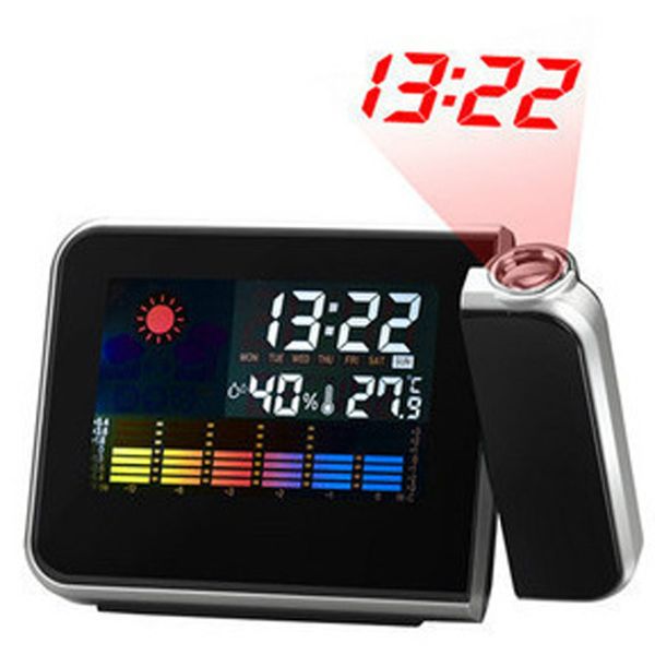 Proiettore per orologio multifunzione Sveglie digitali multifunzione Schermo a colori Display per orologio da tavolo Calendario meteorologico Proiettore temporale con spedizione veloce