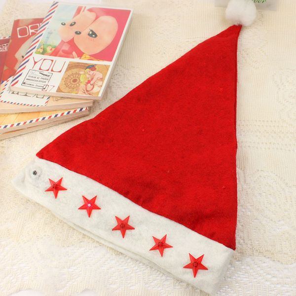 

new led flashing christmas hats xmas santa claus'cap light up caps stars non-woven christmas hats decoration with low price